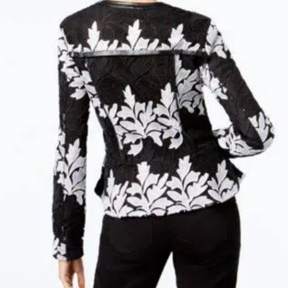 INC Lace Peplum Jacket Size M Black And White - Picture 2 of 8